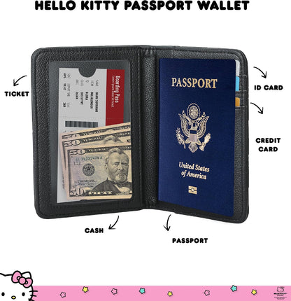 Hello Kitty Passport Holder for Travel Official License, Black Passport