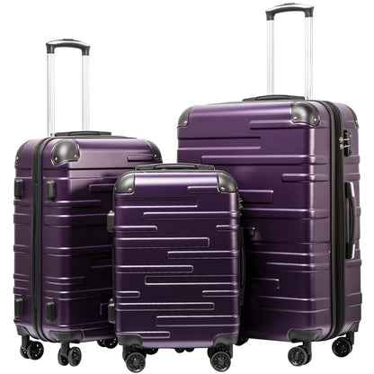 Coolife Hardside ABS Luggage, TSA Lock, Spinner Wheels, 3-Piece Set