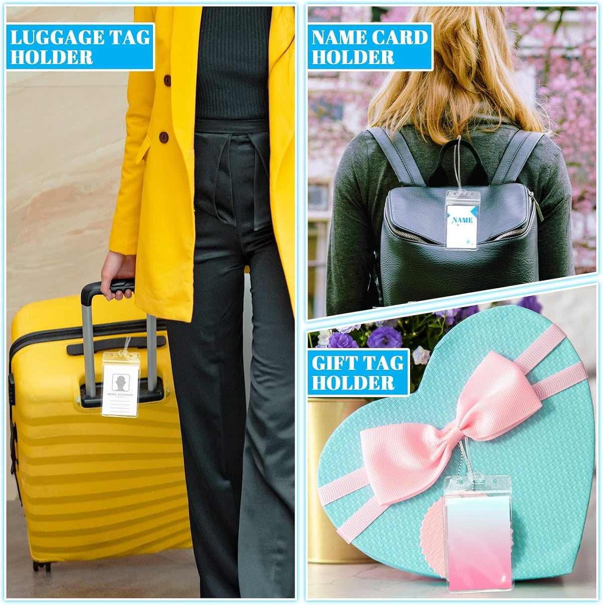 200 Pack Clear Plastic Luggage Tag Holders with Loops for ID Cards