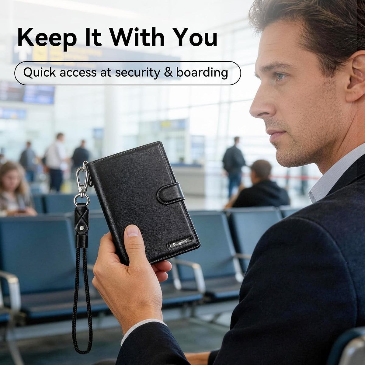Trackable Passport Holder for Travel, RFID Blocking Wallet, Black