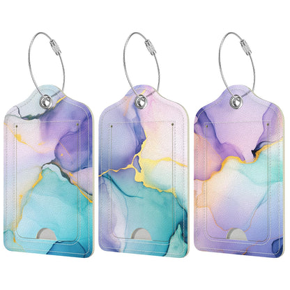 Rimilak 3 Pcs PU Leather Luggage Tags with Privacy Flap, Name ID Label