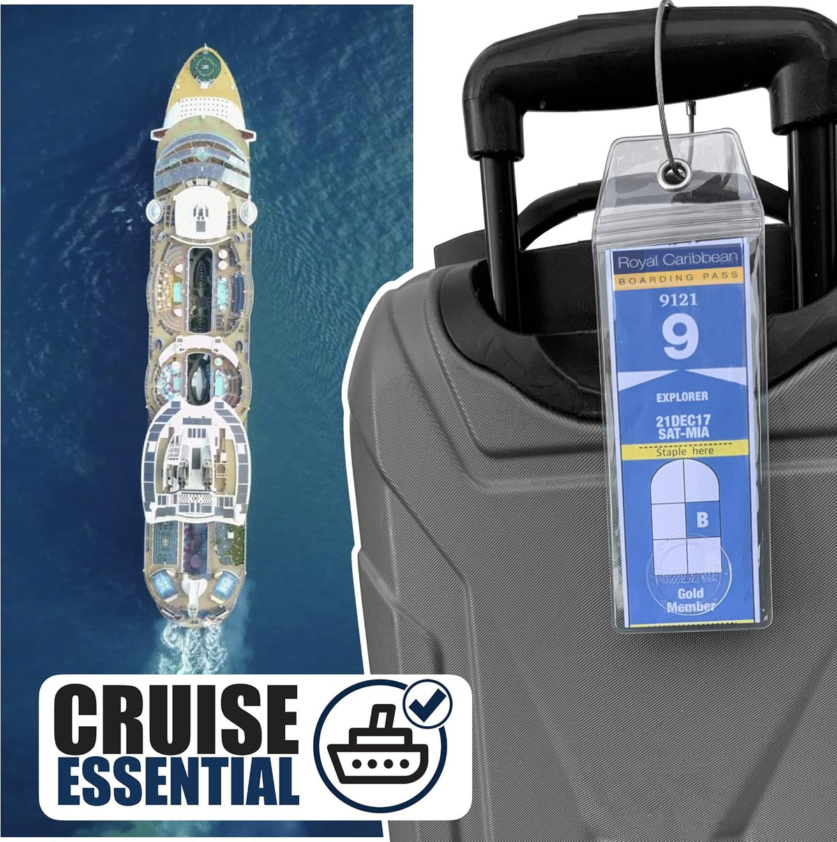 Cruise On Royal Caribbean Luggage Tag Holders (4 Pack), Clear & Waterproof