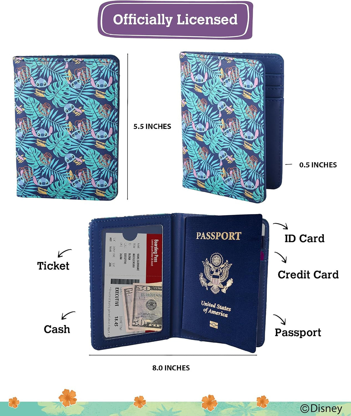 Disney Stitch Passport Cover for Women (Stitch Hawaiian Passport Wallet)