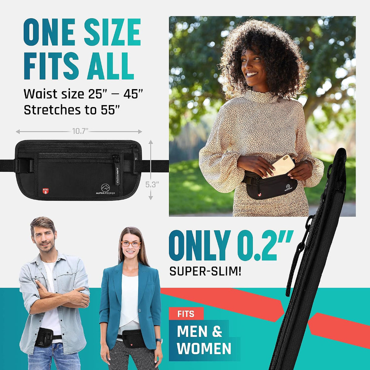 Alpha Keeper Money Belt for Travel Men Women Hidden RFID Passport Holder