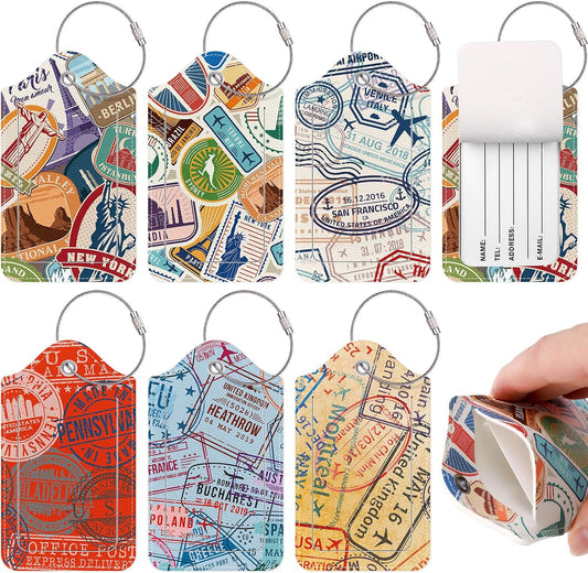 Dansydaisy 6 Pack Travel Stamp Luggage Tags PU Leather,Multicolored,Stamp