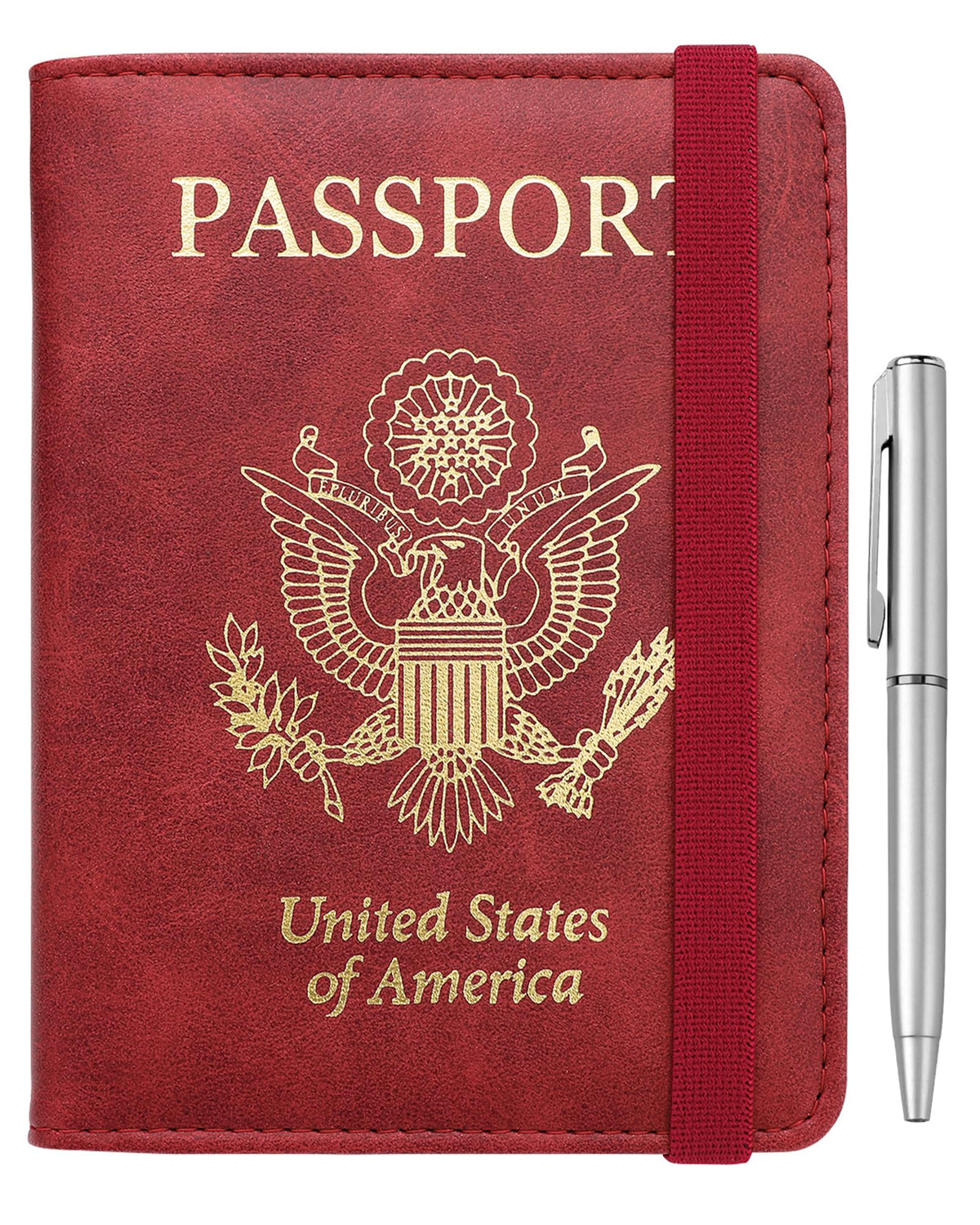WALNEW Passport Holder for Travel, RFID Passport Cover Wallet for Women Men, PU Leather Passport Book Card Holder Case with Pen, Travelling Essentials for Flying