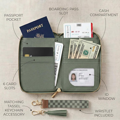 Beautiful Passport Holder And Travel Wallet with Wristlet Strap