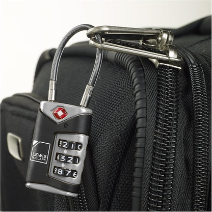 Lewis N. Clark TSA Approved Luggage Lock + Steel Cable for Suitcase, Carry On, BackPack, Laptop Bag + Purse, Perfect For Airport, Hotel or Gym - Set + Reset Your Own Combo, Black