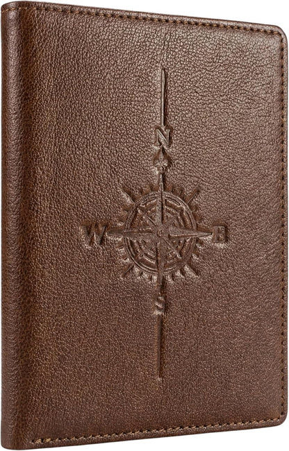 SETTINI® Genuine Leather RFID Passport Holder Wallet for Travel Compass