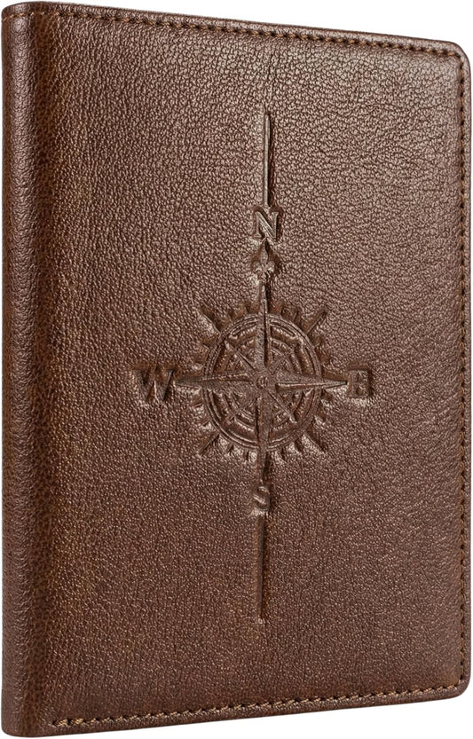 SETTINI® Genuine Leather RFID Passport Holder Wallet for Travel Compass