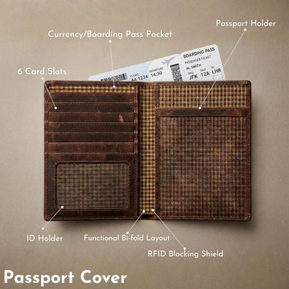 SETTINI® Genuine Leather RFID Passport Holder Wallet for Travel Compass