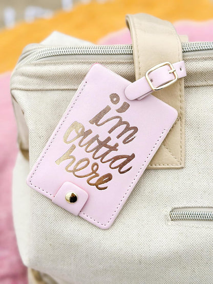 ban.do Quote Leatherette Luggage Tag, I'm Outta' Here (Pink/Metallic)