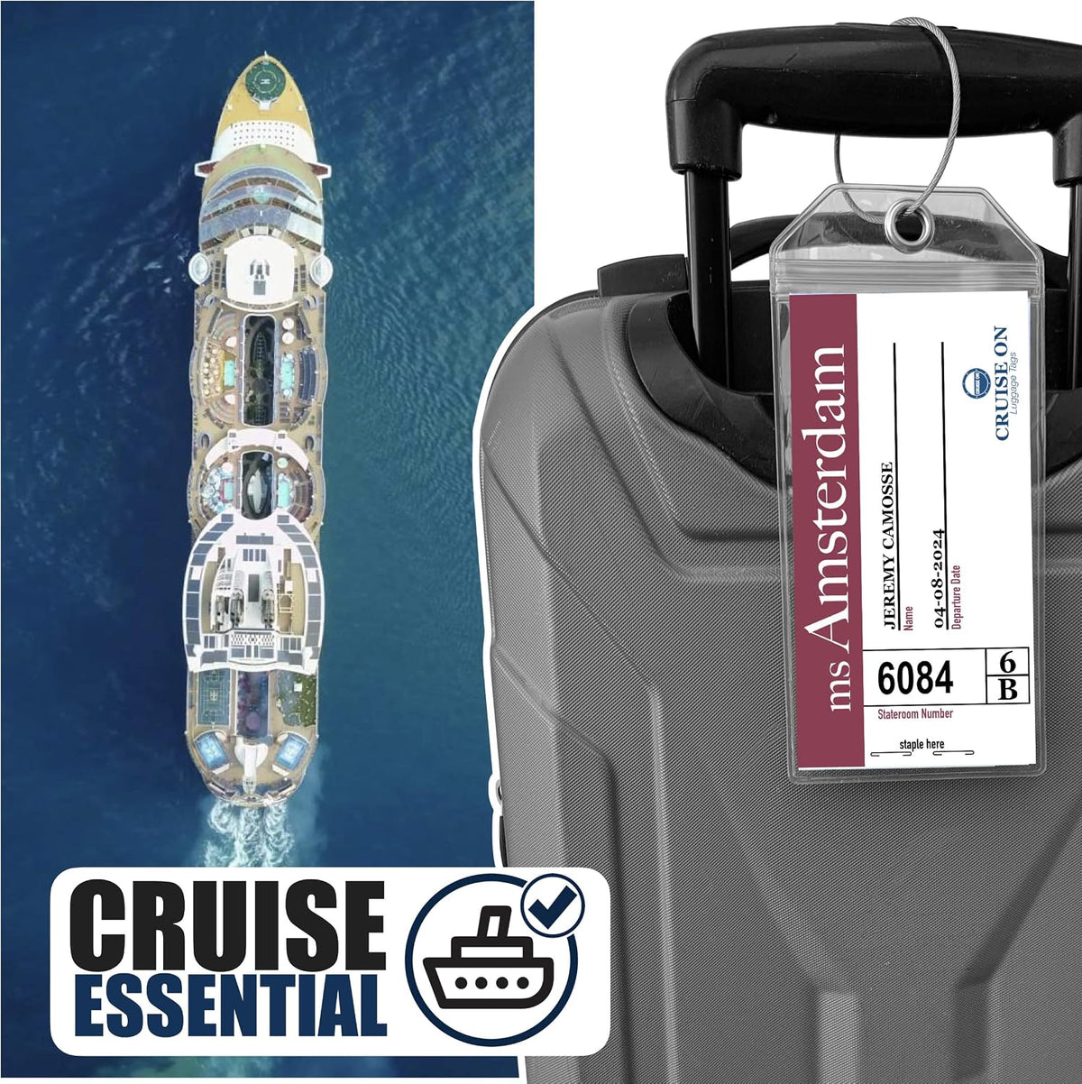 Cruise On Holland America Luggage Tag Holders (4 Pack), Clear & Waterproof