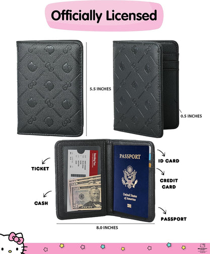 Hello Kitty Passport Holder for Travel Official License, Black Passport