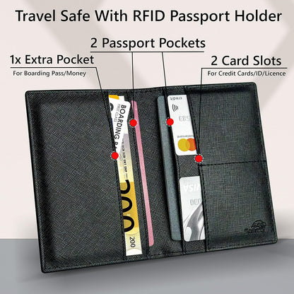 2 Passport Holder - Travel Essentials, RFID Blocking Wallet Credit Card Organiser, Plain Accessories Slim Cover For Men & Women